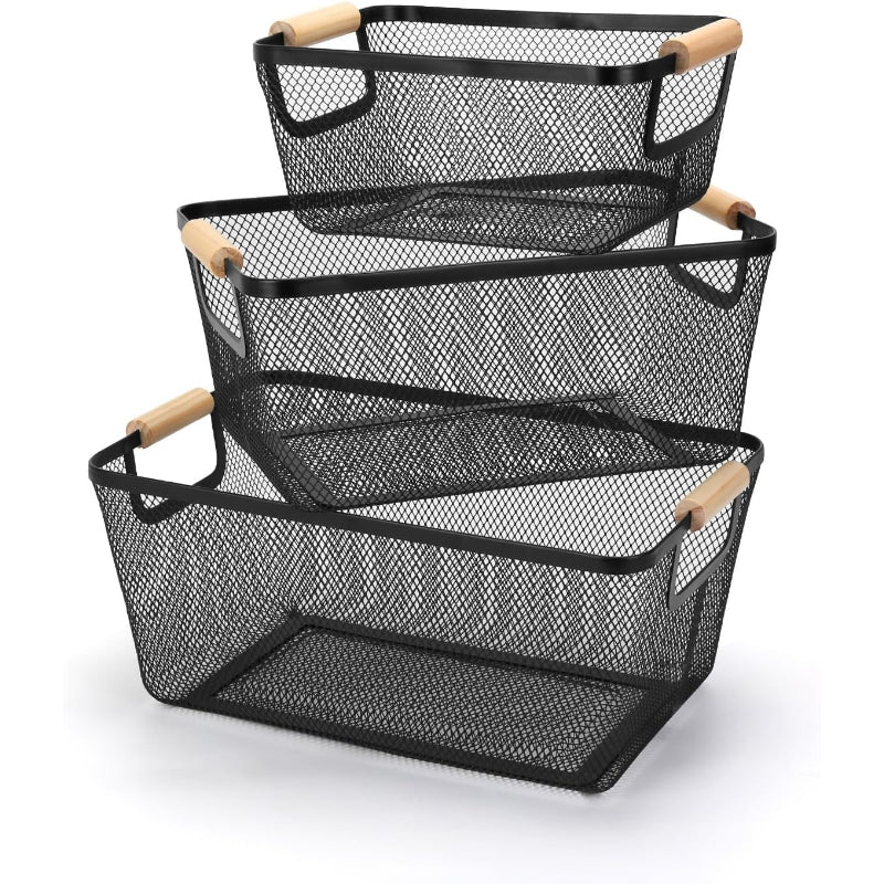 3 Pack Mesh Pantry Storage Baskets