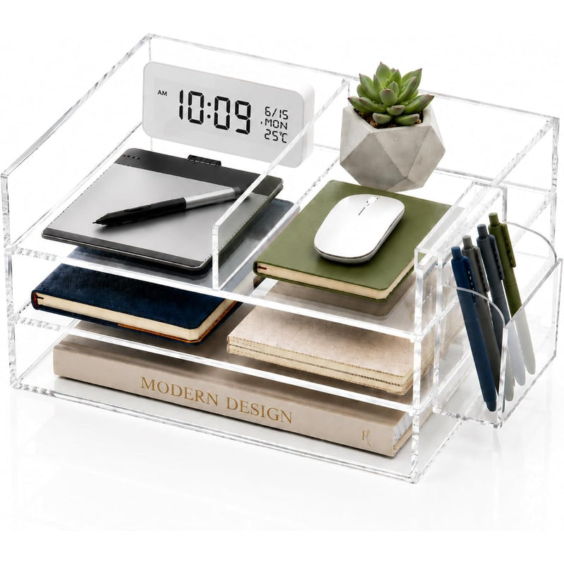 Clear Acrylic Desk Organizer with Paper Tray