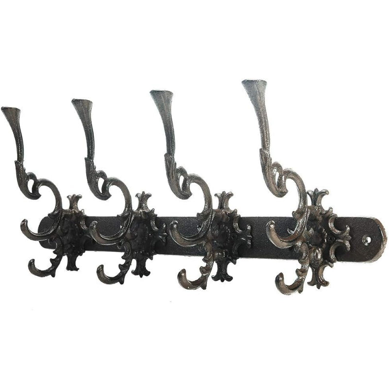 Rustic Bronze 4 Hook Cast Iron Wall Rack