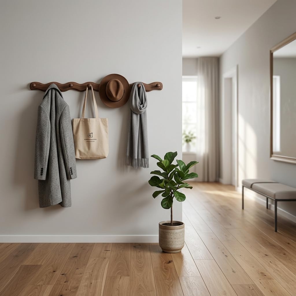 8 Pack Walnut Wood Wall Mount Coat Hooks