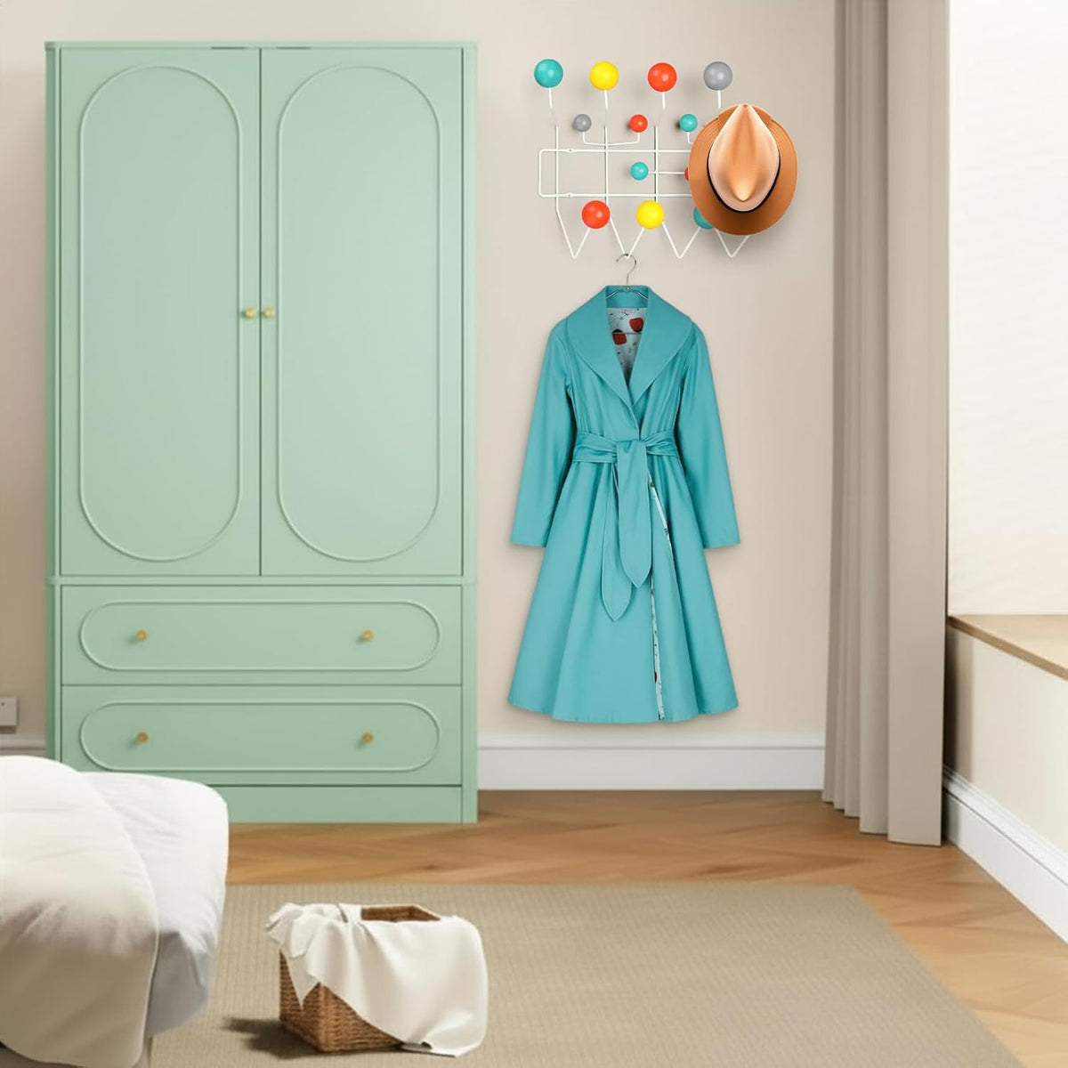 Wall Mounted Wooden Ball Coat Rack