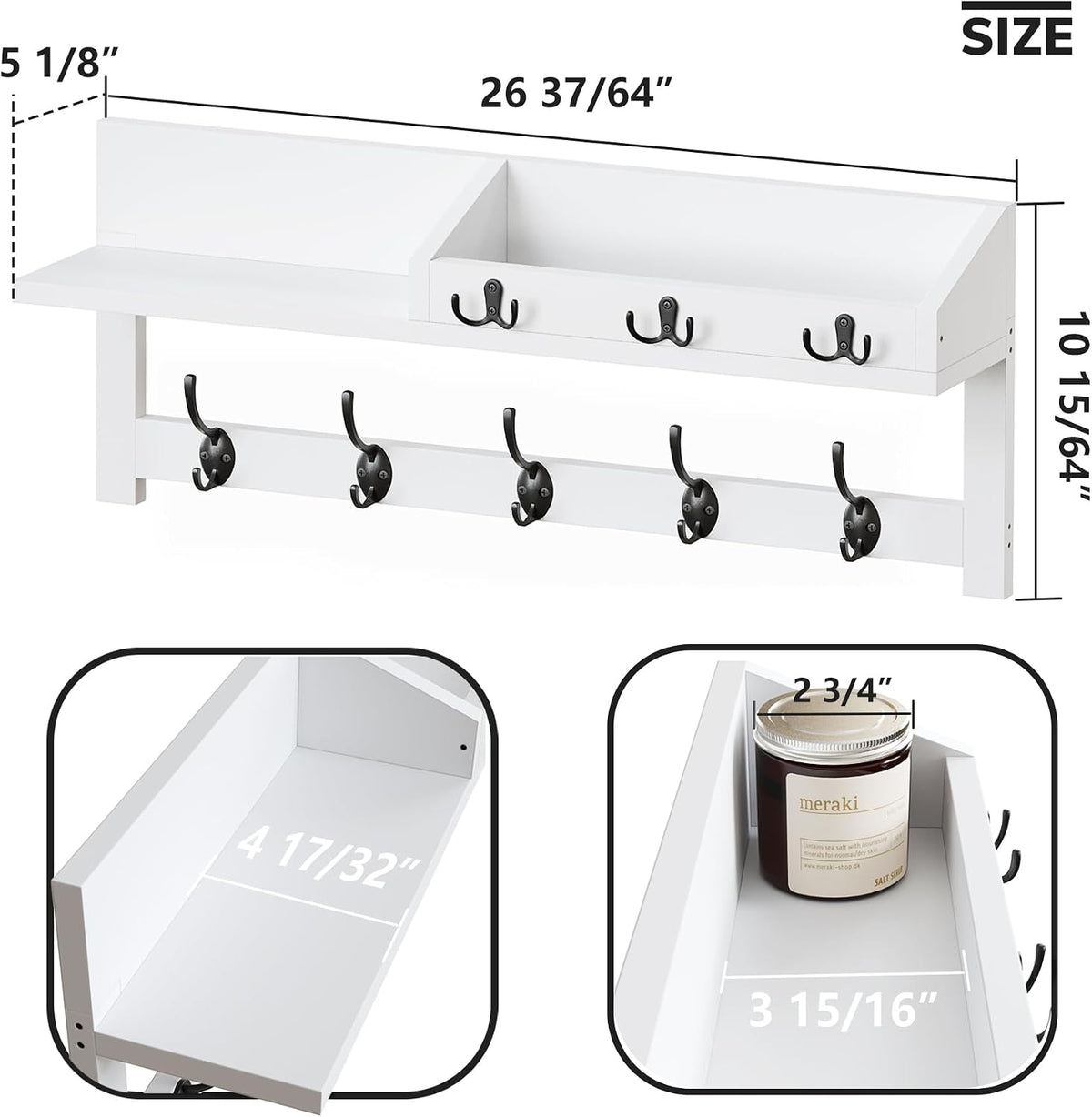 White 26.57 Inch Wall Coat Rack with Shelf