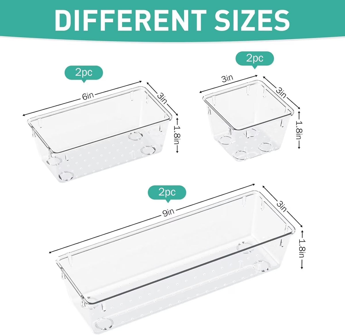 6 Pack Clear Acrylic Drawer Organizer Set