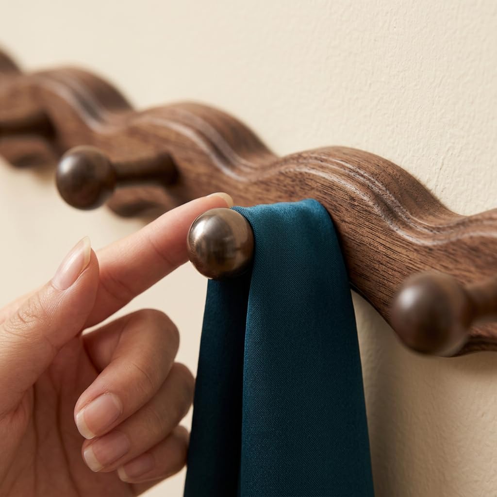8 Pack Walnut Wood Wall Mount Coat Hooks