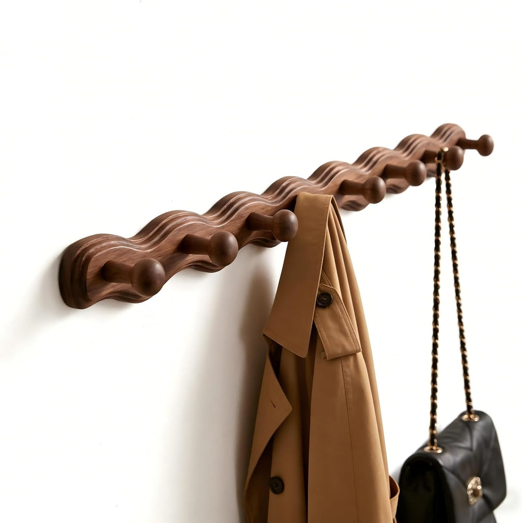 8 Pack Walnut Wood Wall Mount Coat Hooks