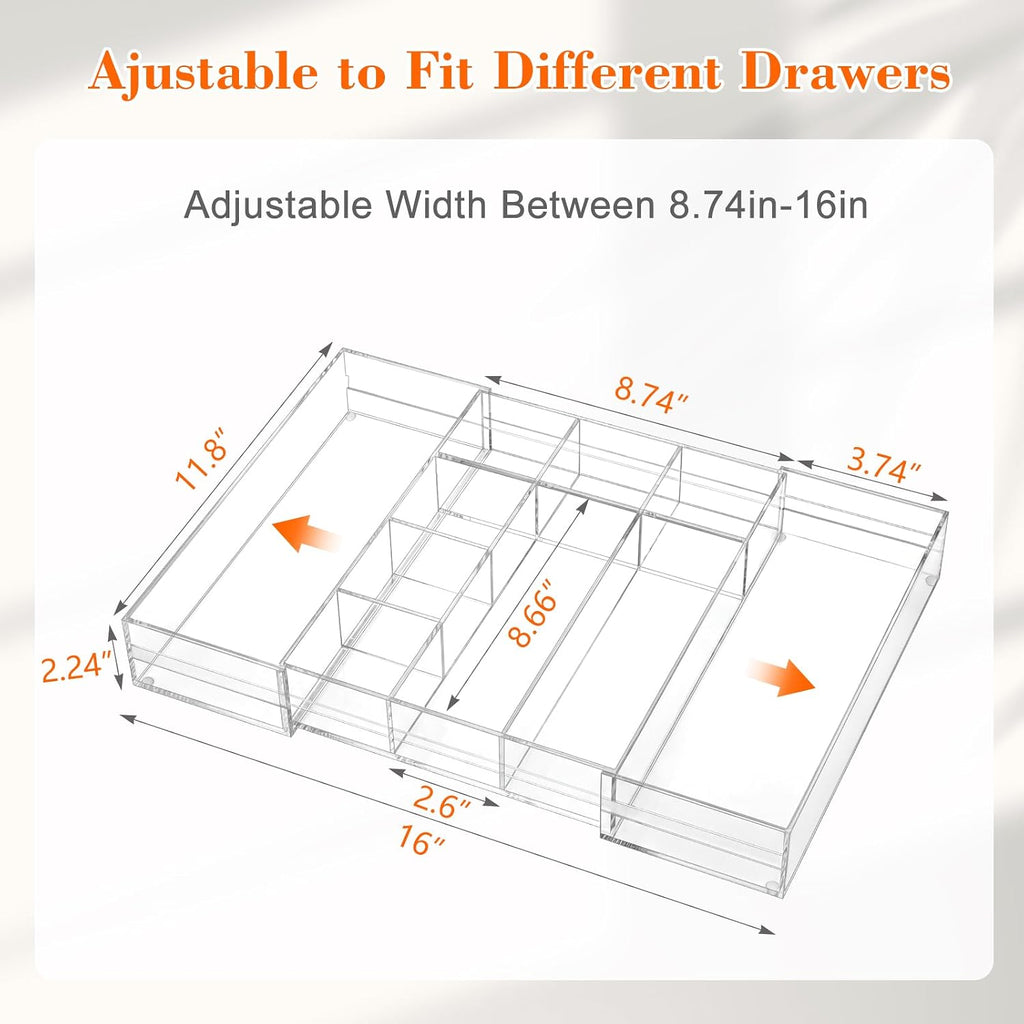 10 Compartment Expandable Acrylic Drawer Organizer