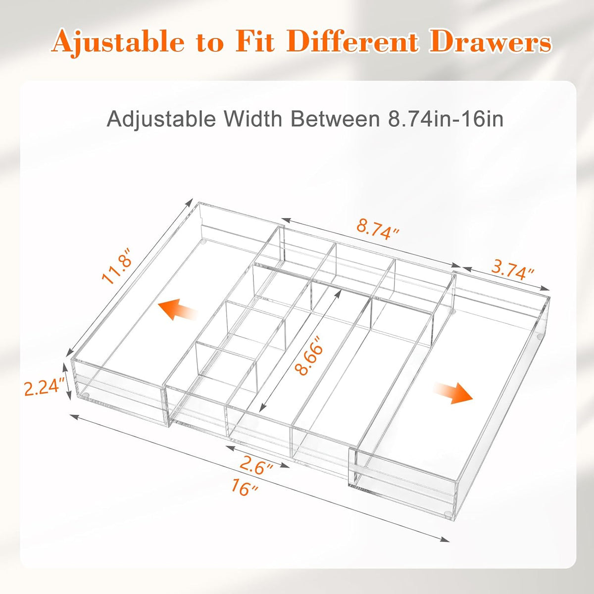 10 Compartment Expandable Acrylic Drawer Organizer