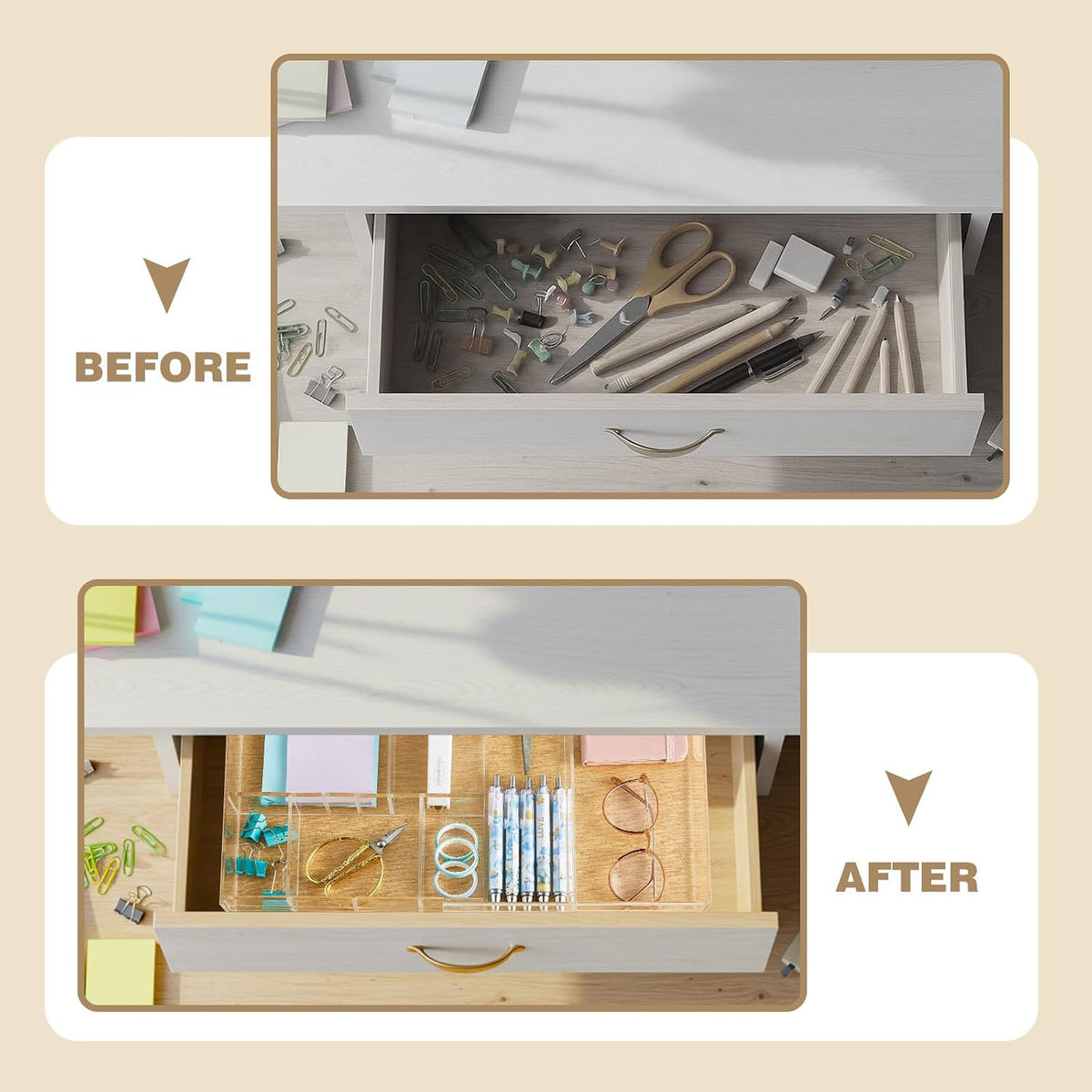 2 Pack Expandable 7 Compartment Drawer Organizer Trays