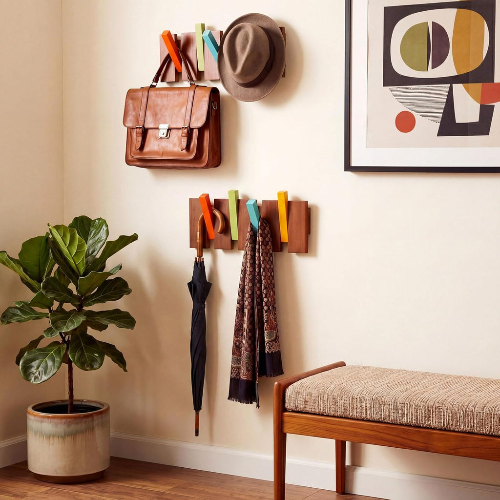2 Pack MCM Hideaway 4 Hook Wood Coat Rack
