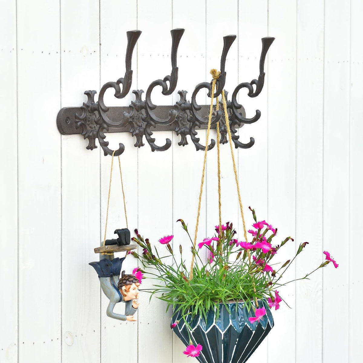 Rustic Bronze 4 Hook Cast Iron Wall Rack