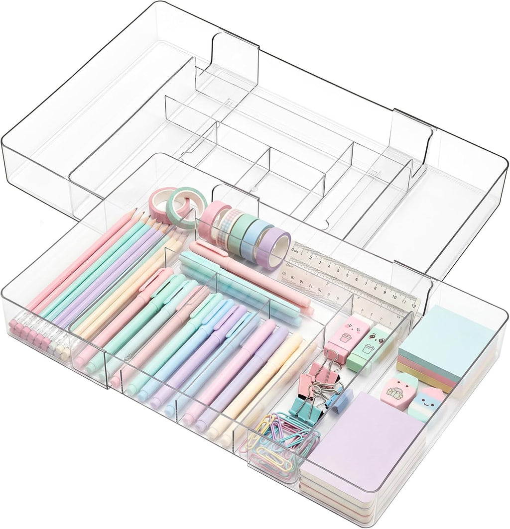 2 Pack Clear 8 Compartment Drawer Organizer