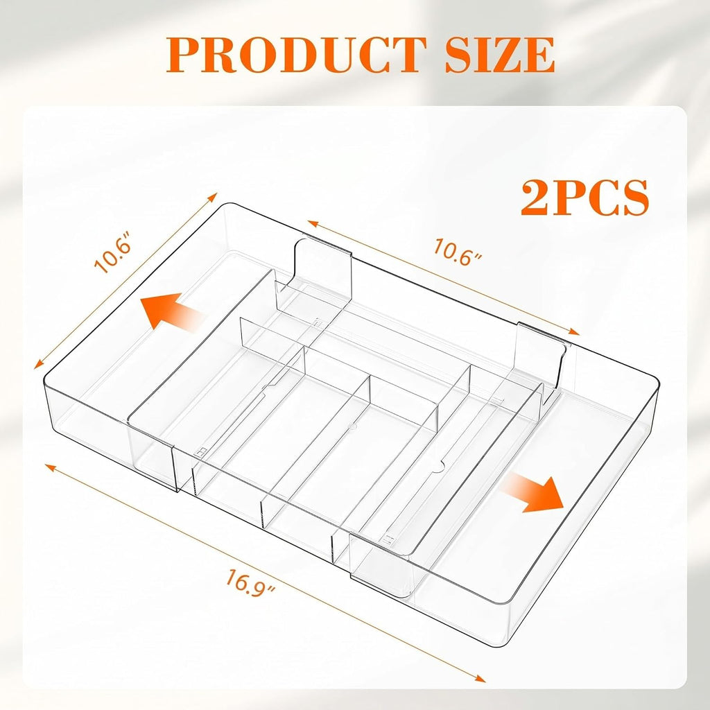2 Pack Clear 8 Compartment Drawer Organizer