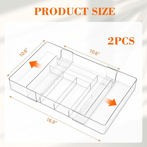 2 Pack Clear 8 Compartment Drawer Organizer