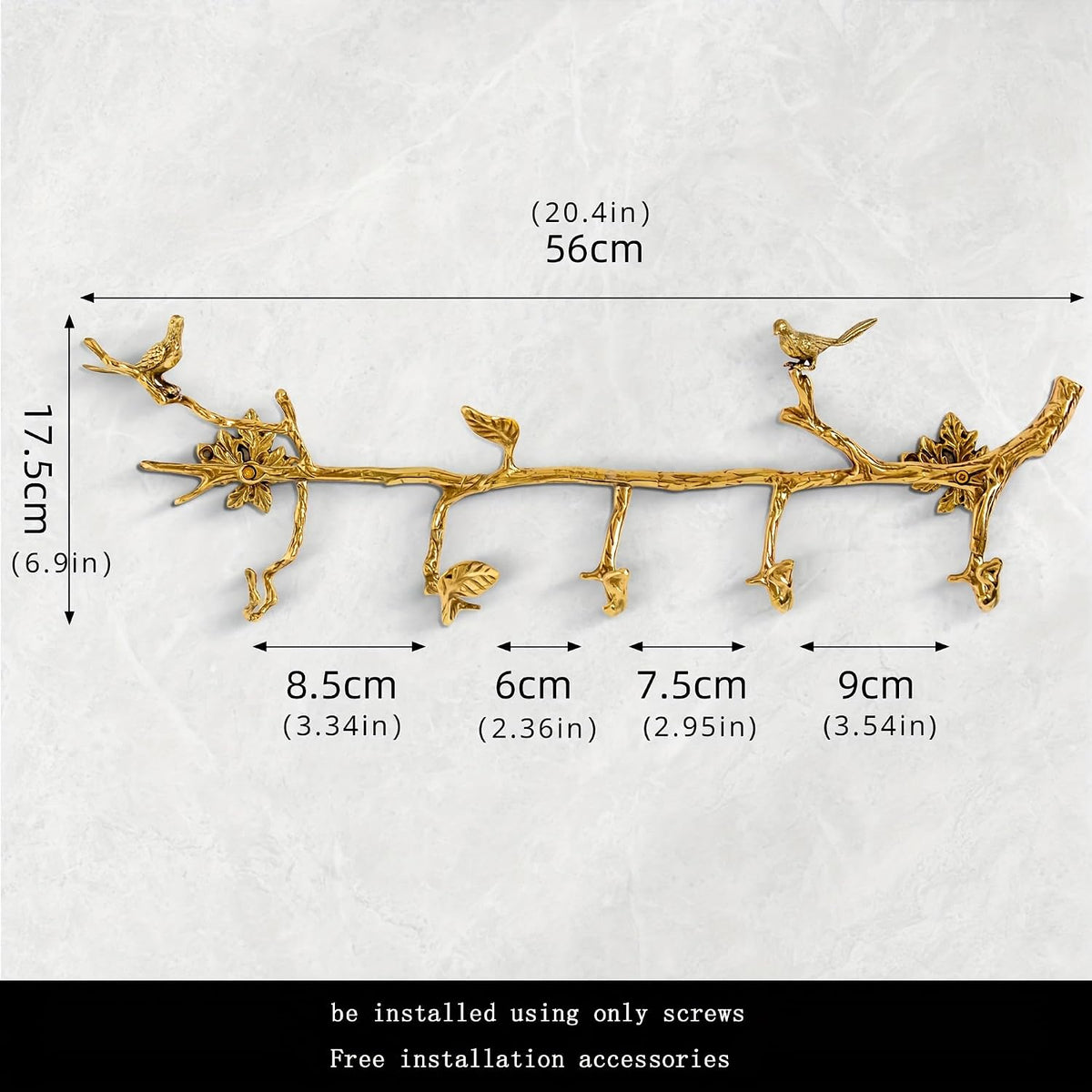 20 Inch Gold Wall Mount 6 Hooks Coat Rail