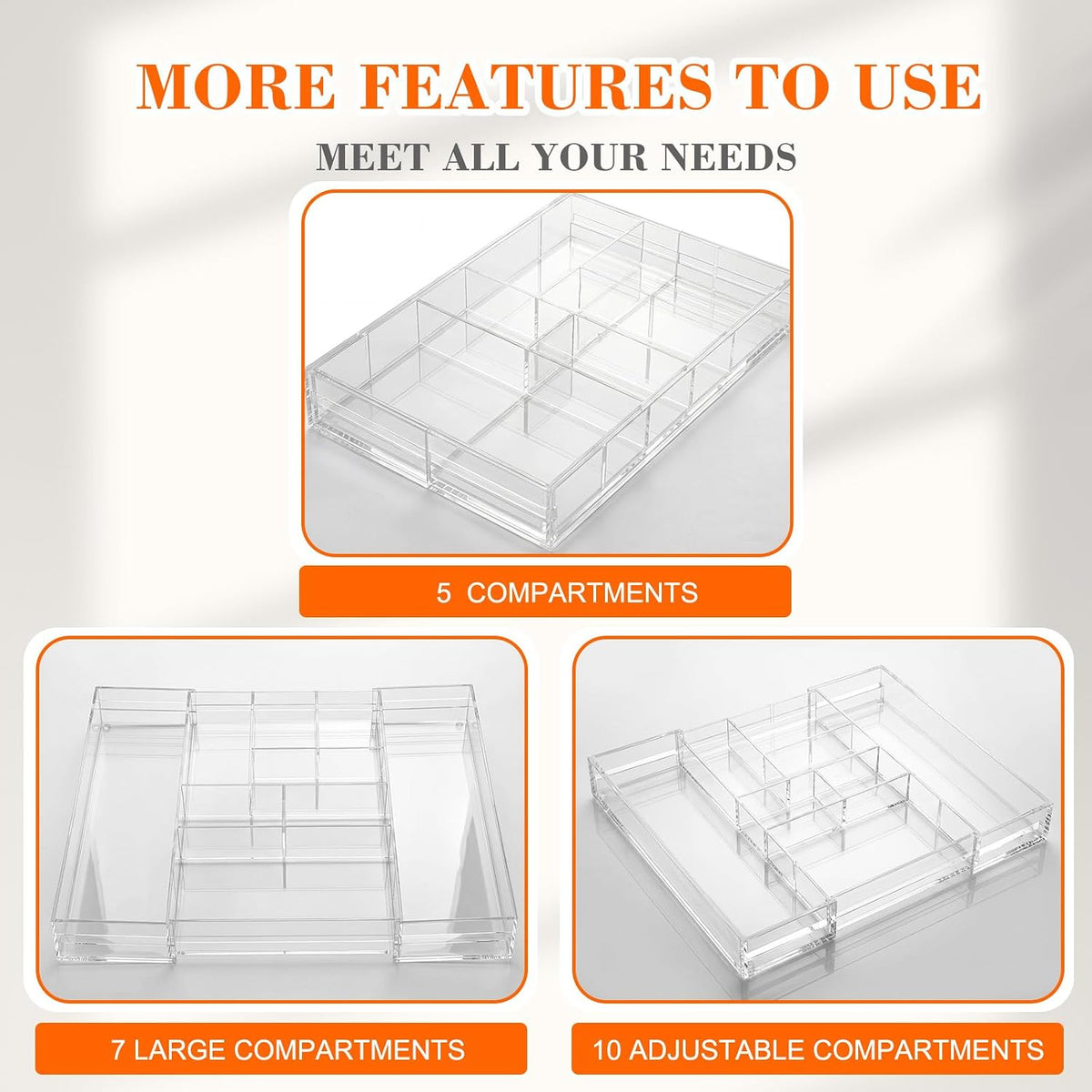 9 Compartment Expandable Acrylic Drawer Organizer