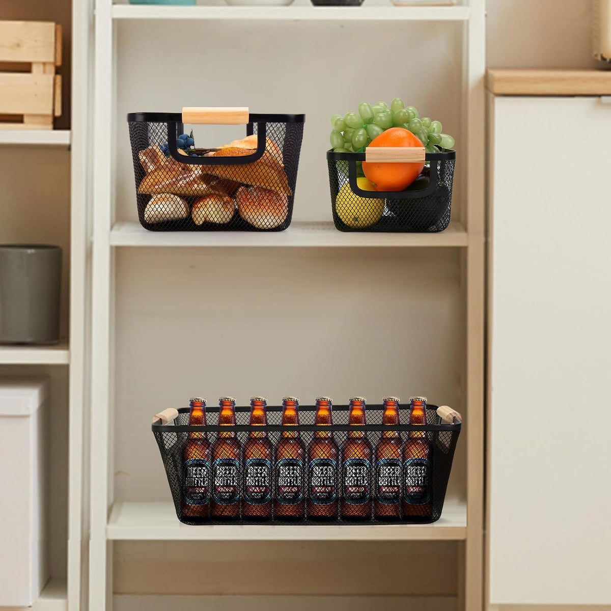 3 Pack Mesh Pantry Storage Baskets