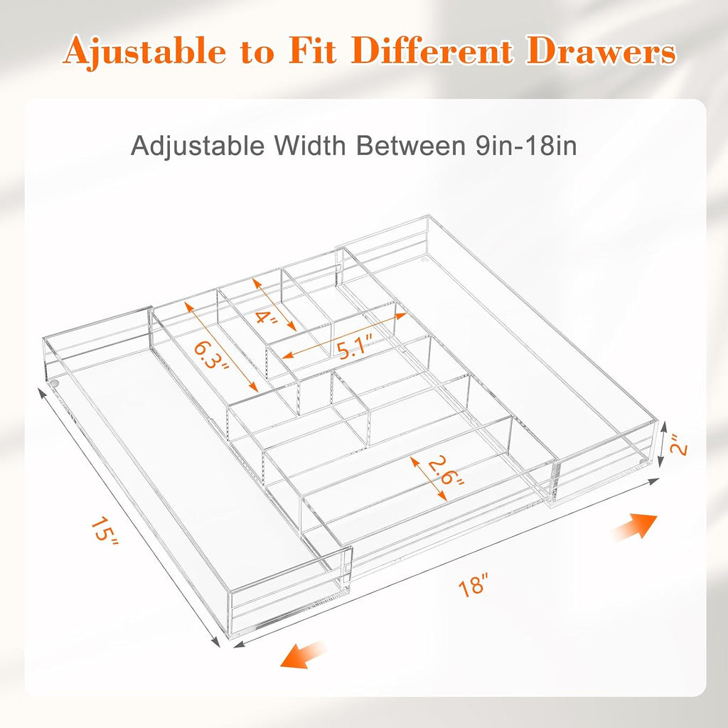 9 Compartment Expandable Acrylic Drawer Organizer