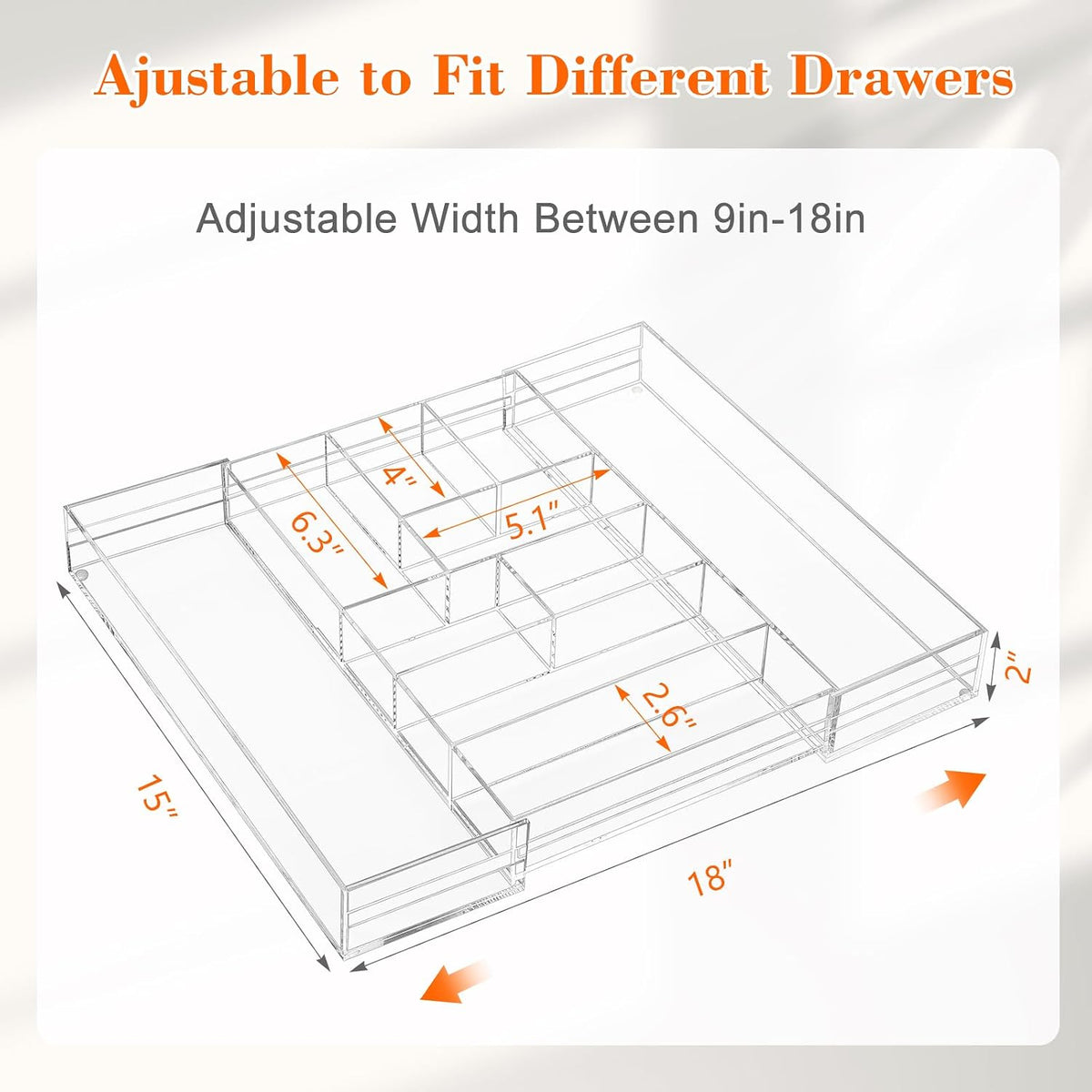 9 Compartment Expandable Acrylic Drawer Organizer