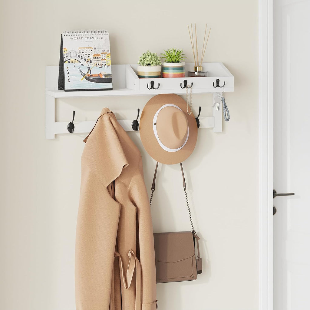 White 26.57 Inch Wall Coat Rack with Shelf