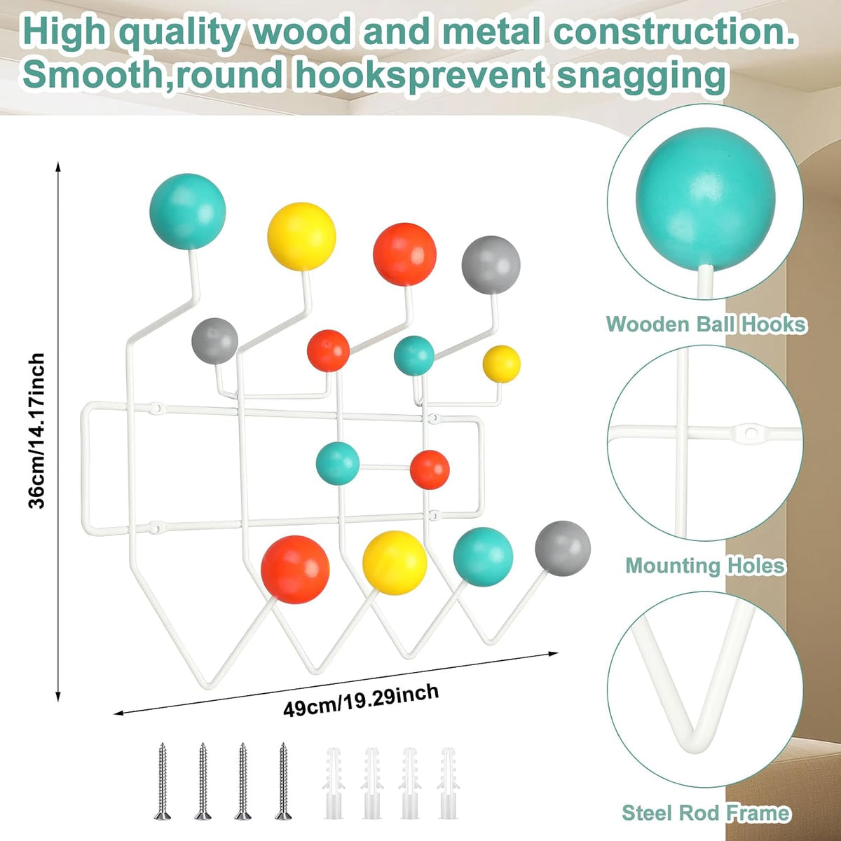 Wall Mounted Wooden Ball Coat Rack