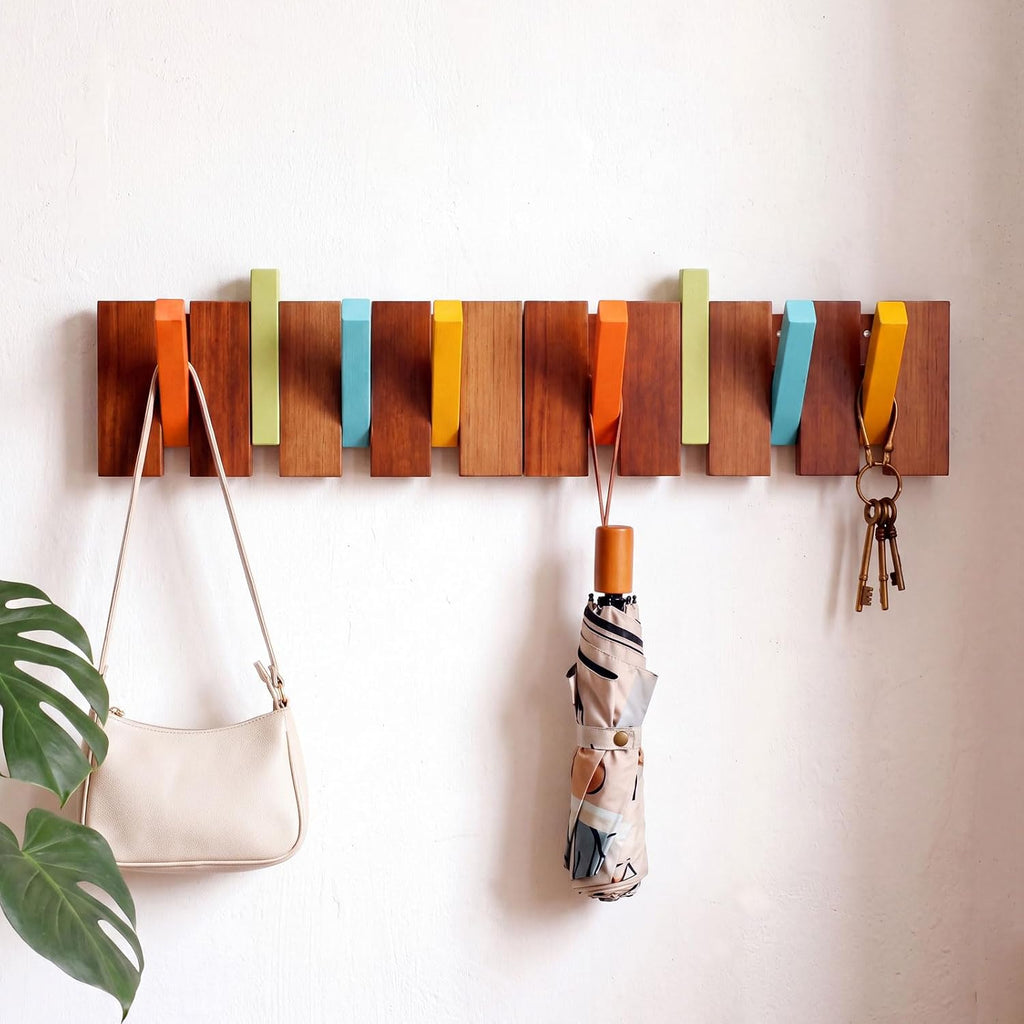 2 Pack MCM Hideaway 4 Hook Wood Coat Rack