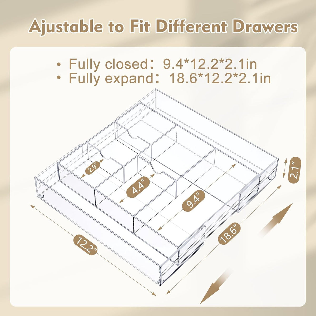 8 Compartment Expandable Acrylic Drawer Organizer