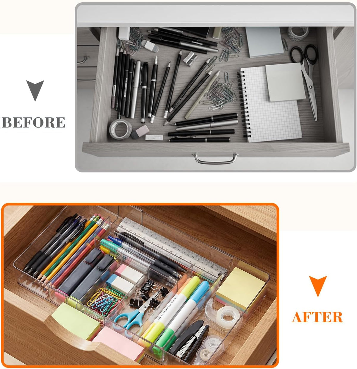 2 Pack Clear 8 Compartment Drawer Organizer