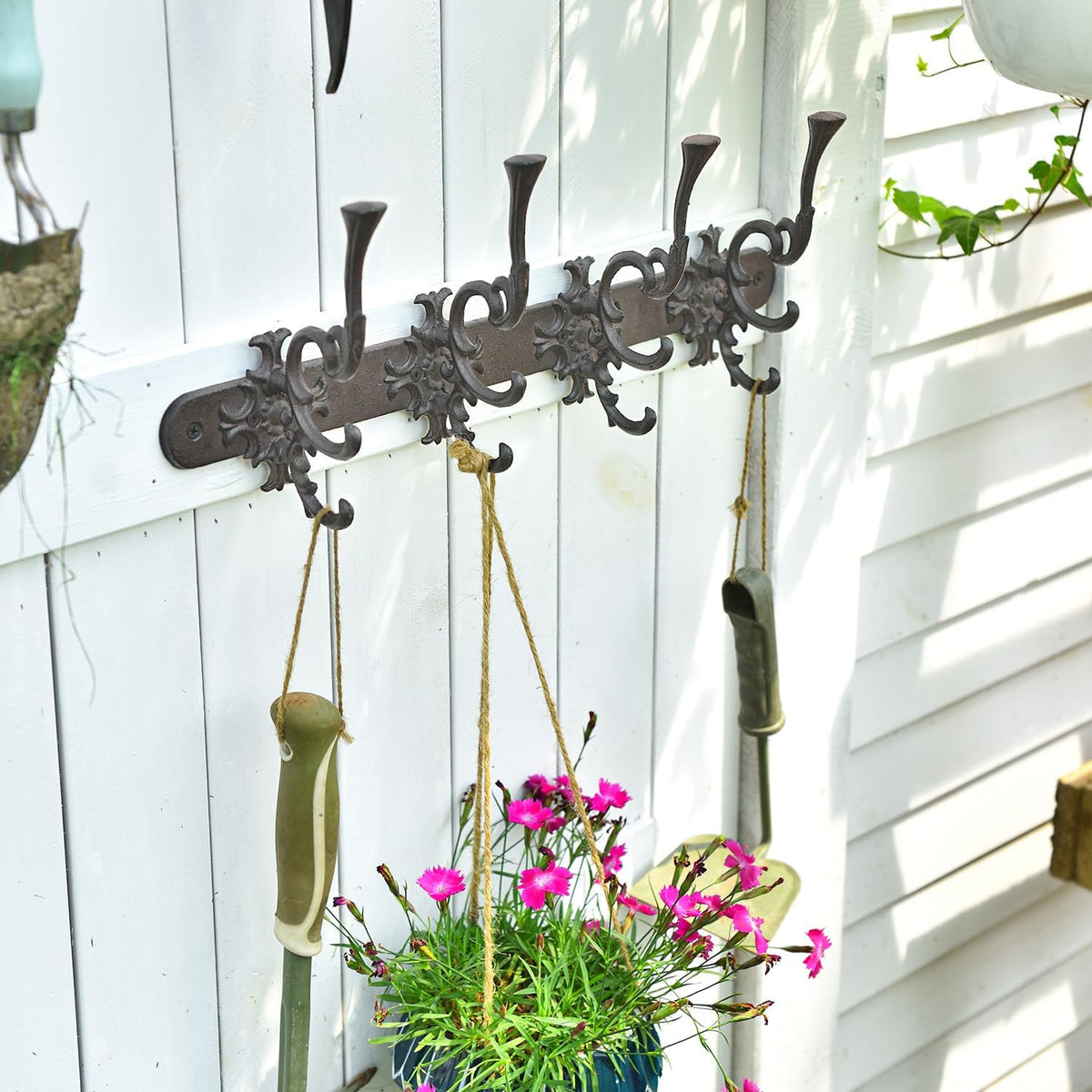 Rustic Bronze 4 Hook Cast Iron Wall Rack