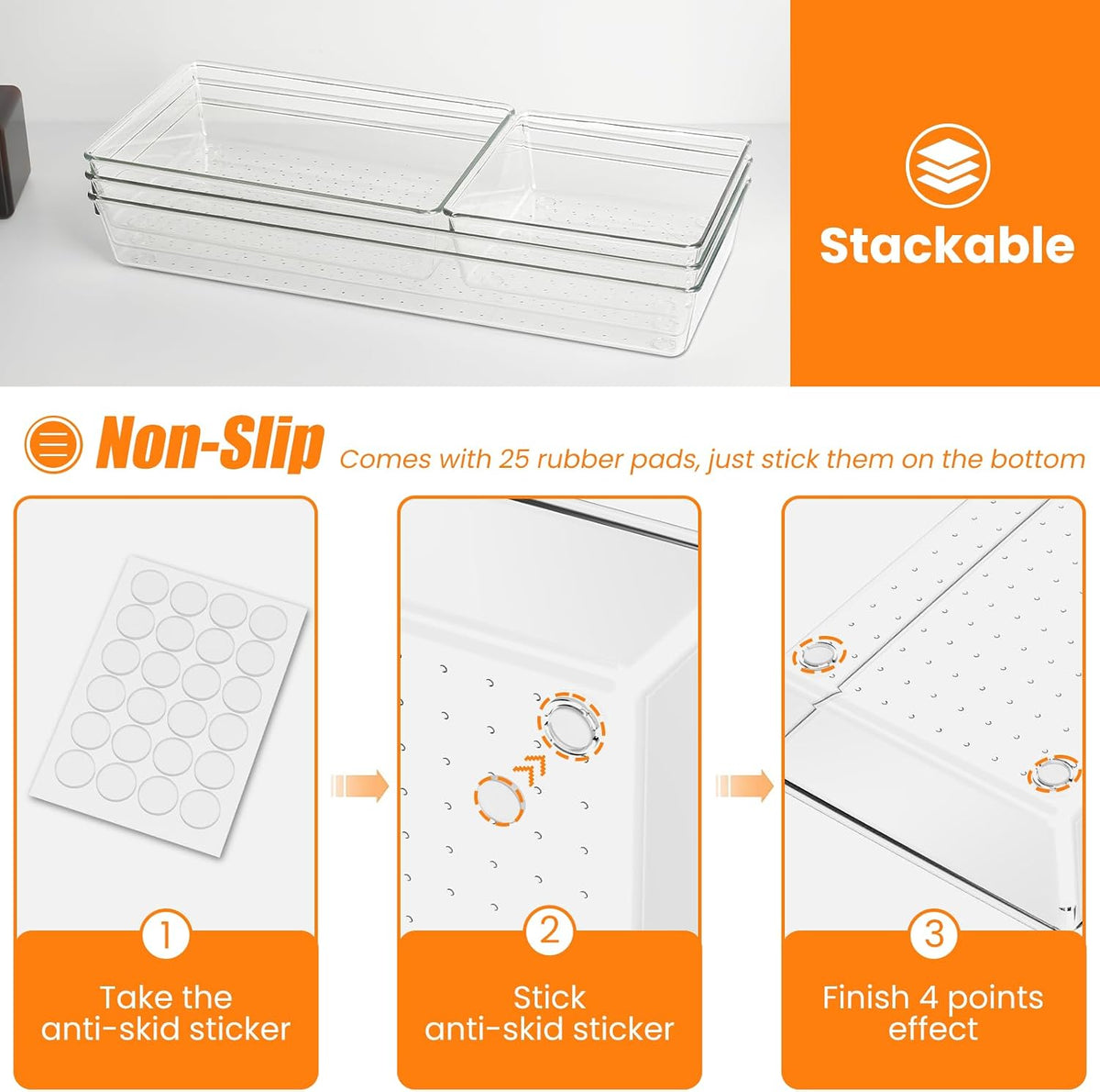 9 Pack Clear Acrylic Drawer Organizer Set