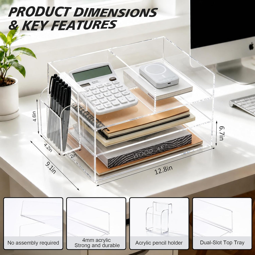 Clear Acrylic Desk Organizer with Paper Tray
