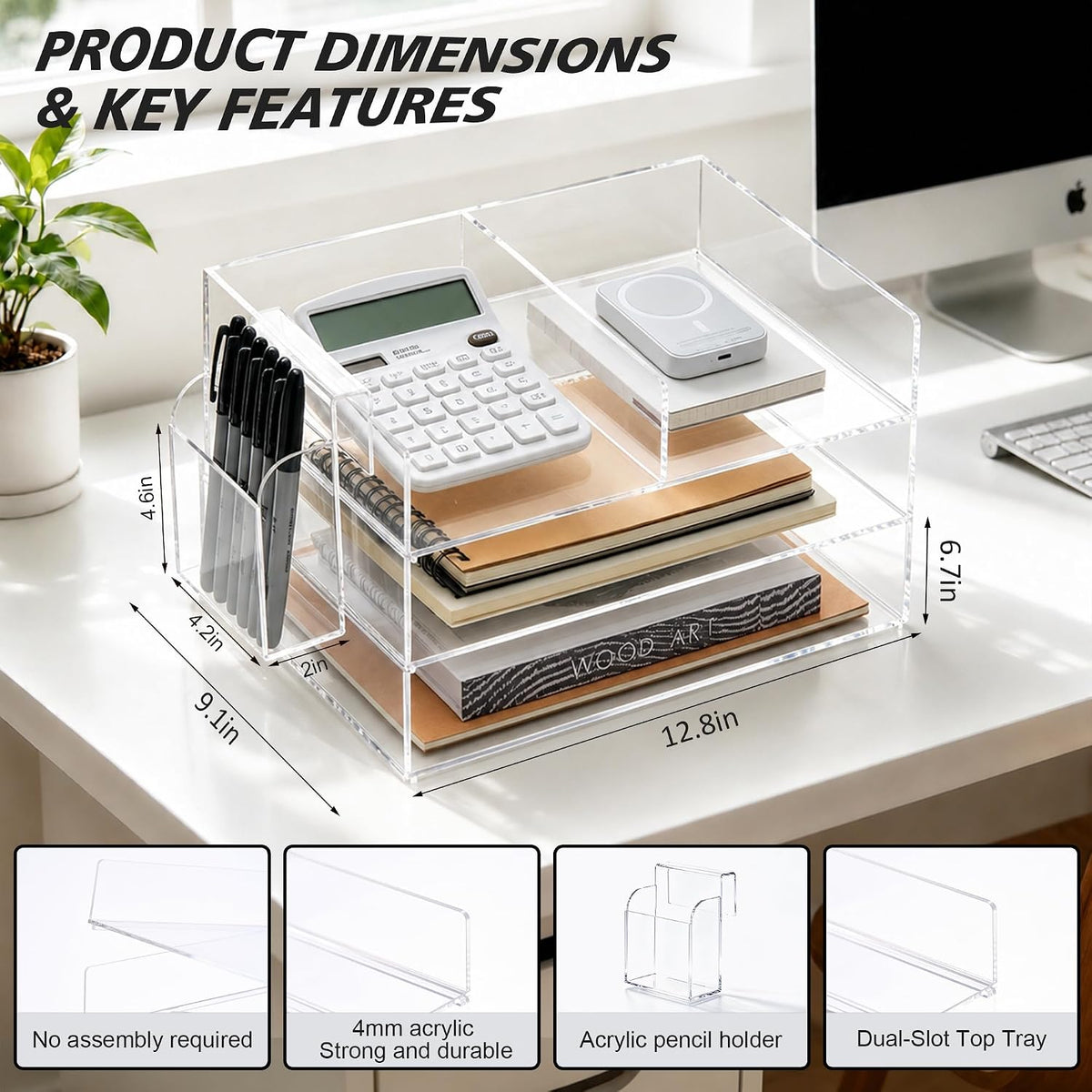 Clear Acrylic Desk Organizer with Paper Tray