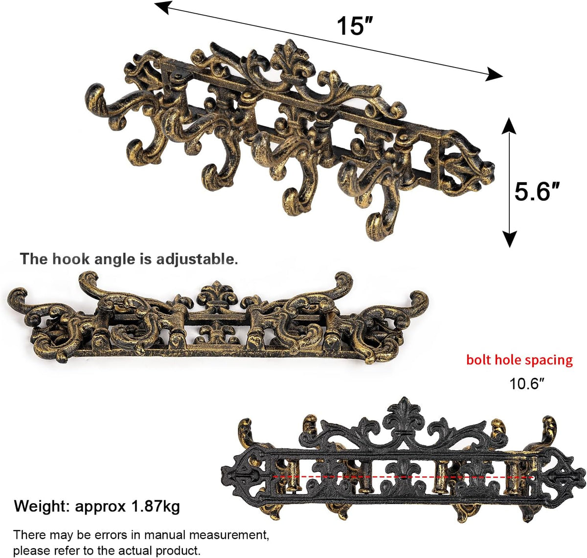 Black Gold 4-Arm Swivel Wall Hooks