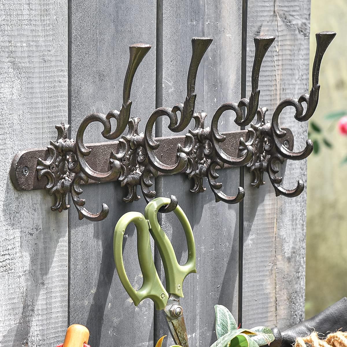 Rustic Bronze 4 Hook Cast Iron Wall Rack