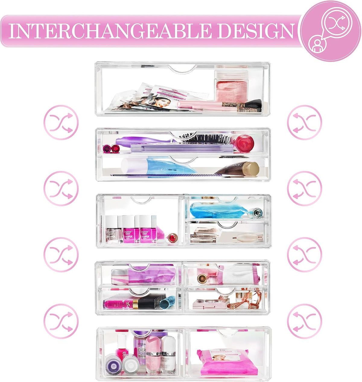 Clear Makeup Organizer 2 Wide Drawers