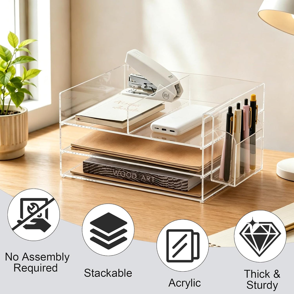 Clear Acrylic Desk Organizer with Paper Tray