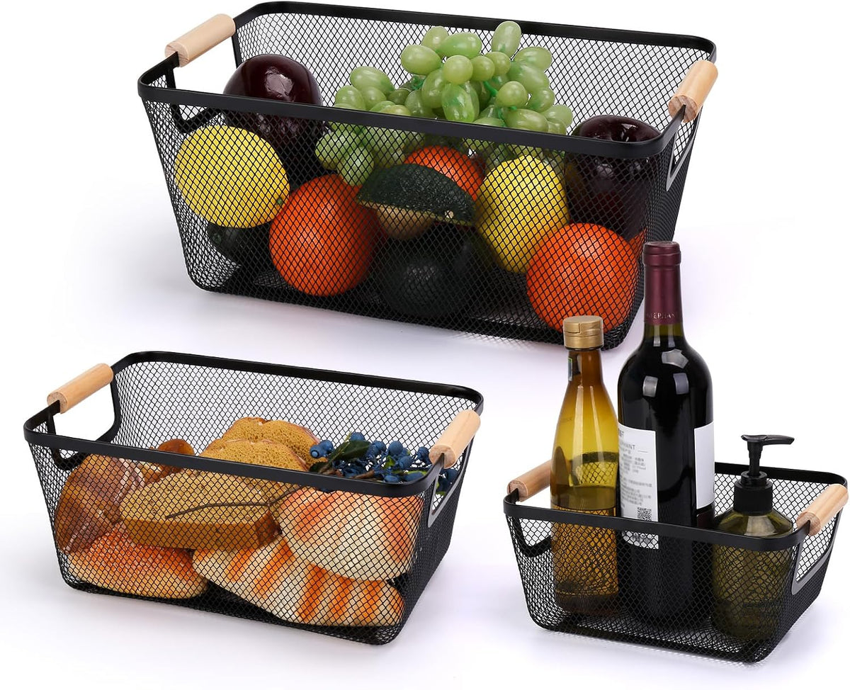 3 Pack Mesh Pantry Storage Baskets