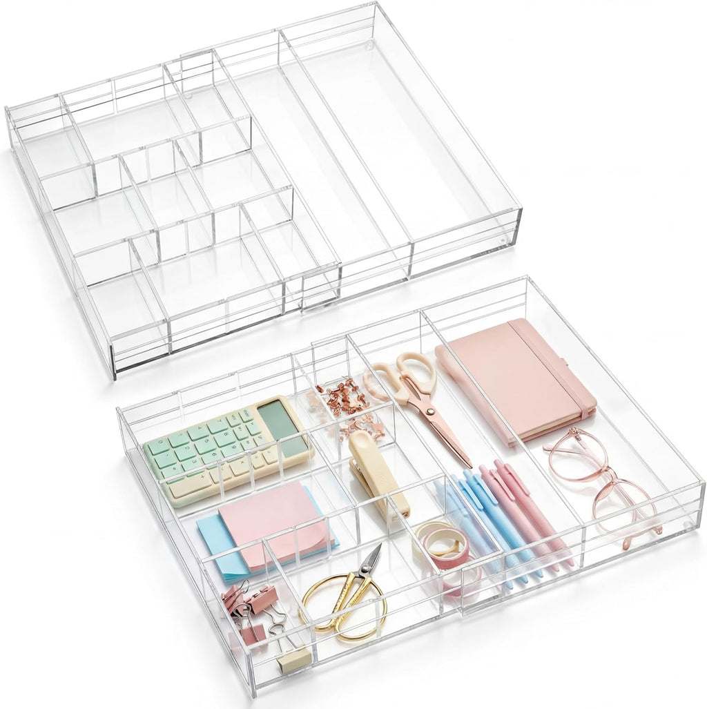2 Pack Expandable 7 Compartment Drawer Organizer Trays