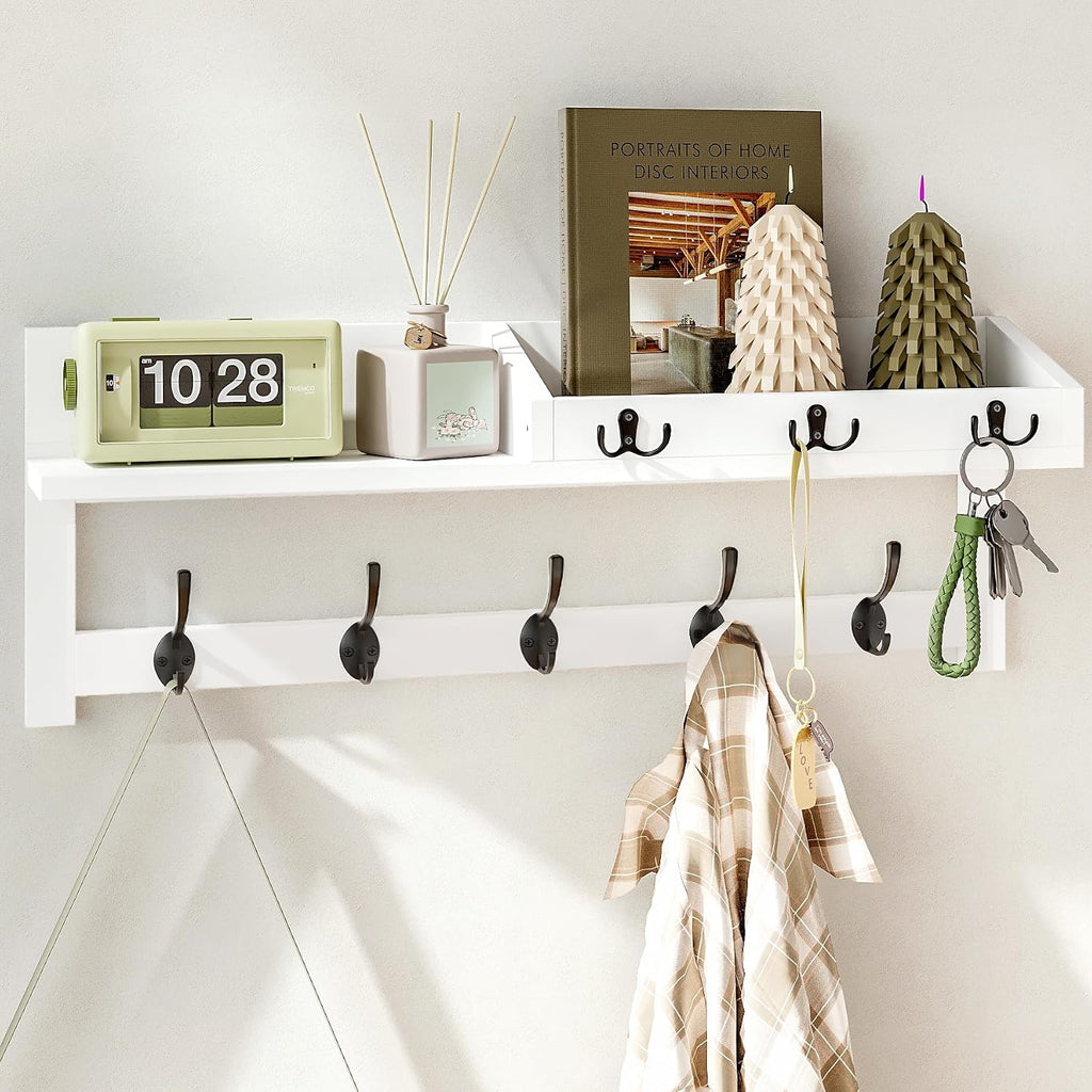 White 26.57 Inch Wall Coat Rack with Shelf