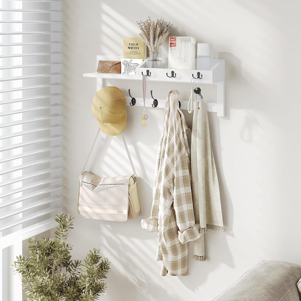 White 26.57 Inch Wall Coat Rack with Shelf