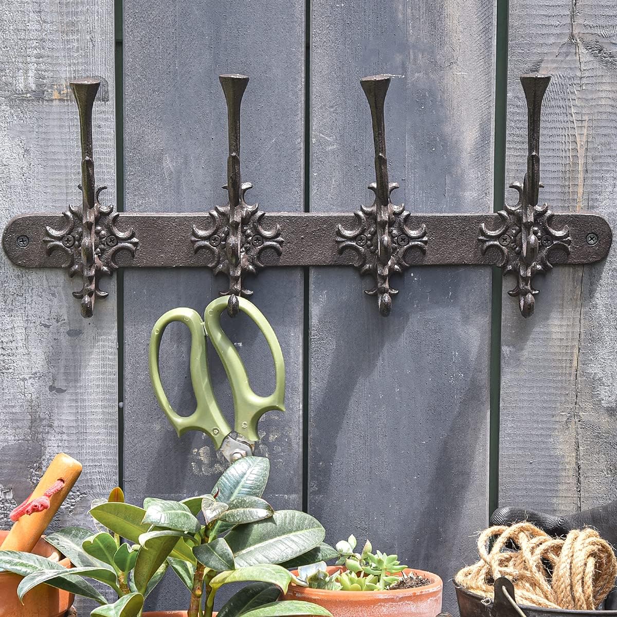 Rustic Bronze 4 Hook Cast Iron Wall Rack
