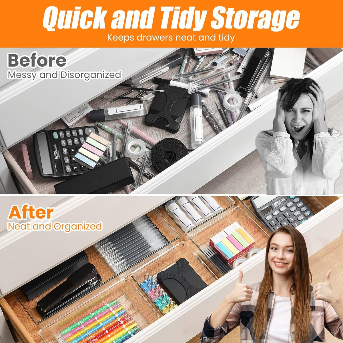 9 Pack Clear Acrylic Drawer Organizer Set