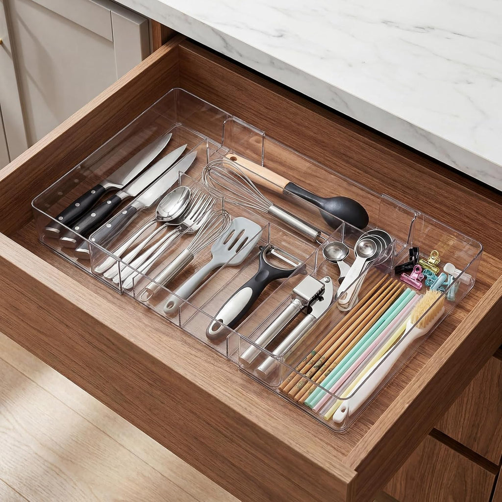 2 Pack Clear 8 Compartment Drawer Organizer