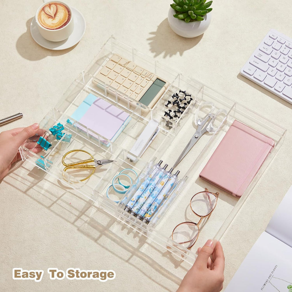 2 Pack Expandable 7 Compartment Drawer Organizer Trays