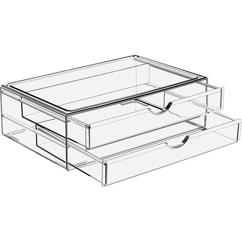 Clear Makeup Organizer 2 Wide Drawers