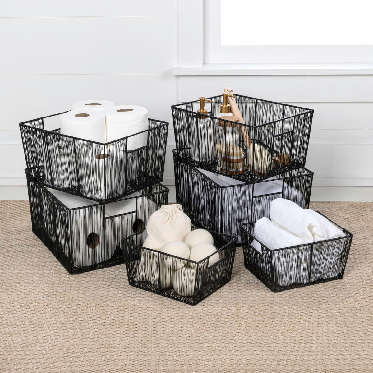 6 Pack Black Mesh Storage Baskets