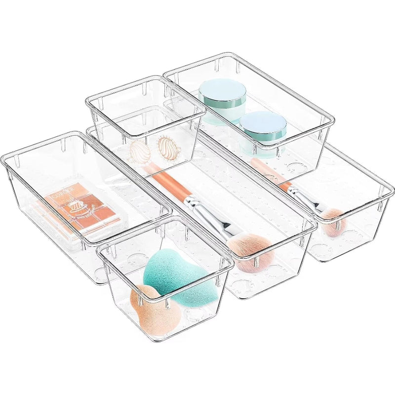 6 Pack Clear Acrylic Drawer Organizer Set