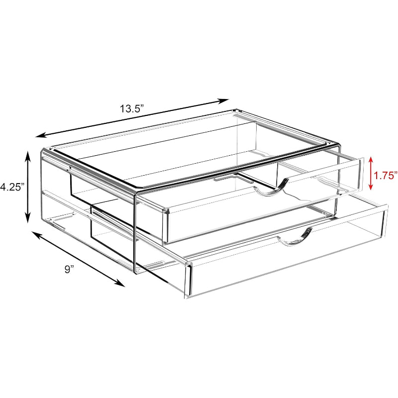 Clear Makeup Organizer 2 Wide Drawers
